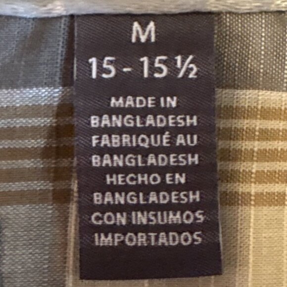 Van Heusen Shirt Short Sleeve Mens Classic Fit Plaid M 15-15 1/2" Gray & Beige - Picture 3 of 10